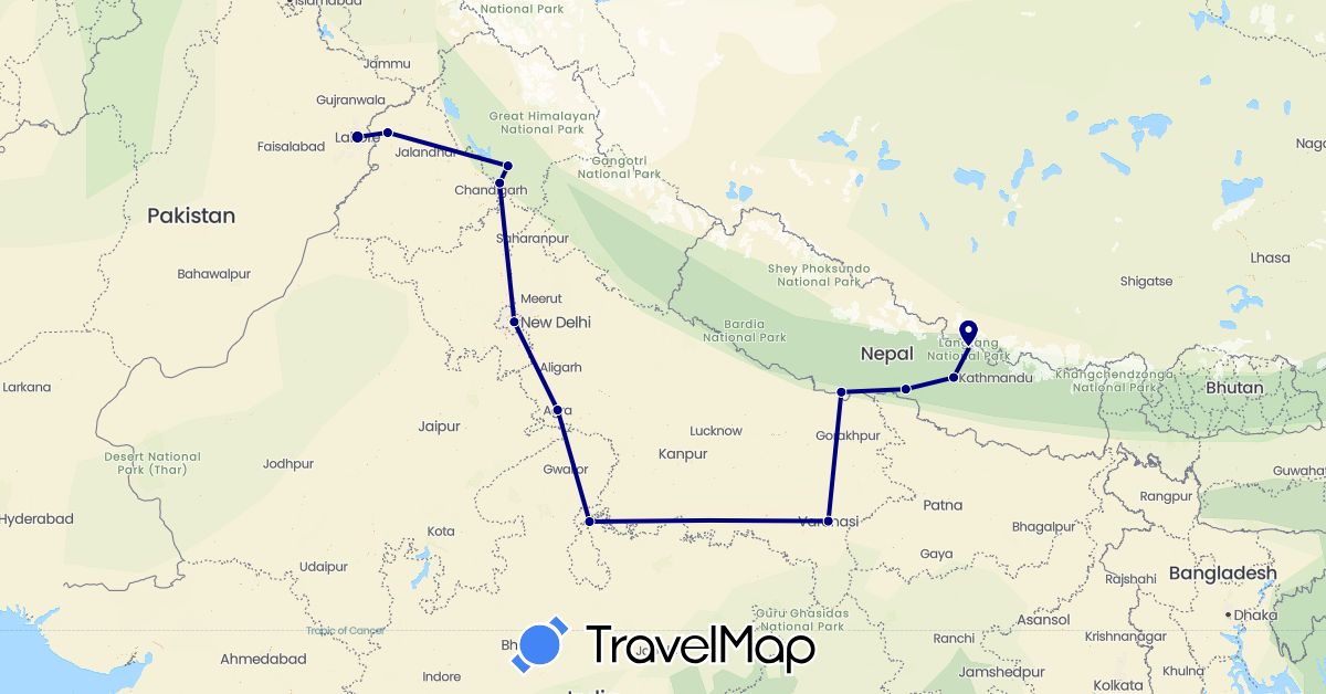 TravelMap itinerary: driving in India, Nepal, Pakistan (Asia)